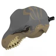 Animal Body Part, Dinosaur, Tyrannosaurus Rex Head with Pin with Tan Teeth, Sand Blue Markings Print, Dark Tan