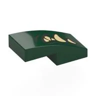 Brick Curved 2 x 1 No Studs with Mouth, Tan Fangs Right Print, Dark Green