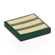 Tile 2 x 2 with 3 Gold Lines Print, Dark Green