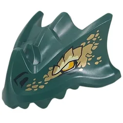 Creature Body Part, Dragon Head Upper Jaw with Yellow/Yellowish Green Eye, Gold Scales Print, Dark Green