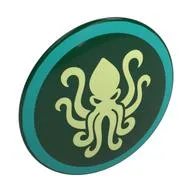 Shield Round Bowed with Yellowish Green Kraken, Dark Turquoise Border Print, Dark Green