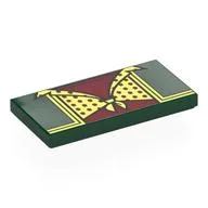 Tile 2 x 4 with Dark Green Jacket, Gold Trim, Dark Red Shirt, Bright Yellow Blouse Print, Dark Green