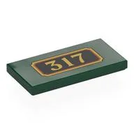 Tile 2 x 4 with Train Sign, Gold '317', Border on Black Background Print, Dark Green