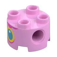 Brick Round 2 x 2, Pin Holes with Baby Peach Torso, Dark Pink Ruffle, Yellow and Blue Pendant Print, Bright Pink