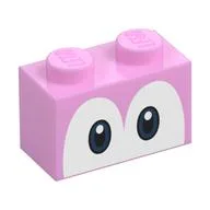 Brick 1 x 2 with Blue Eyes (Yoshi) Print, Bright Pink