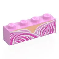 Brick 1 x 4 with Dark Pink/Bright Pink/White Dress, Light Nougat Chest Print, Bright Pink