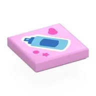 Tile 2 x 2 with Blue and Bright Light Blue Spray Bottle Print, Bright Pink