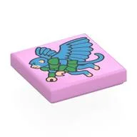 Tile 2 x 2 with Dark Azure/Green Flying Monkey Print, Bright Pink