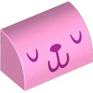 Brick Curved 1 x 2 x 1 No Studs with Dark Purple Animal Face Print, Bright Pink