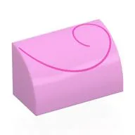 Brick Curved 1 x 2 x 1 No Studs with Dark Pink Large Spiral Print, Bright Pink