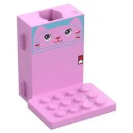 Brick Special 6 x 6 x 5 with Gear Hole, 3 x 4 Plate with Cat Face Print, Bright Pink