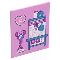 Glass for Frame 1 x 6 x 6 with Medium Blue/Dark Pink/White Kitchen, Mirror, Food Dish Print, Bright Pink