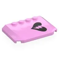 Brick Wedged, Curved Triple 4 x 6 x 2/3 with 4 Studs with Black Broken Heart Print, Bright Pink