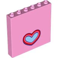 Panel 1 x 6 x 5 with Red Heart-Shaped Mirror Print, Bright Pink