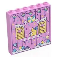 Panel 1 x 6 x 5 with Wooden Wall, Window, Bright Light Yellow Shutters, Cat, Lights, Snow Print, Bright Pink