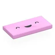 Tile 2 x 4 with Smiling Face, Closed Eyes Print, Bright Pink