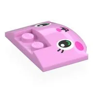 Brick Round 3 x 4 x 2/3 Triple Curved with 2 Sunk Studs with Kitty Face, Dark Pink Nose, Cheeks Print, Bright Pink