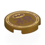 Tile Round 2 x 2 with 'LEGO BATMAN', '20 YEARS', '2006-2026' and Batman Symbol Print, Pearl Gold