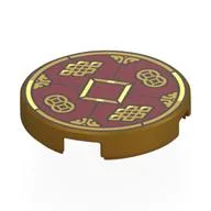 Tile Round 2 x 2 with Gold Coin, Dark Red Background, Gold Decorations Print, Pearl Gold
