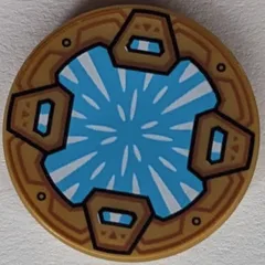 Tile Round 2 x 2 with Medium Azure Circle, White Stripes (Energy Portal) Print, Pearl Gold
