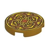Tile Round 2 x 2 with Dark Orange/Gold Decorations (Coin) Print, Pearl Gold