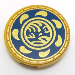 Tile Round 2 x 2 with Gold Asian Symbol, Decorations on Dark Blue Background Print, Pearl Gold
