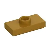 Plate Special 1 x 2 with 1 Stud with Groove and Inside Stud Holder (Jumper), Pearl Gold