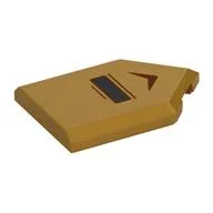 Tile Special 2 x 3 Pentagonal with Black Rectangle, Dark Red Arrow Print, Pearl Gold