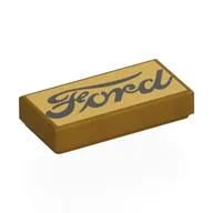 Tile 1 x 2 with Black 'Ford' Print, Pearl Gold