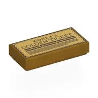 Tile 1 x 2 with 'WONKA's GOLDEN TICKET' Print, Pearl Gold