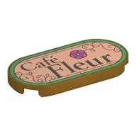 Tile Round 2 x 4 with 'Café Fleur' on Nougat Background, Green Stained Glass Border Print, Pearl Gold