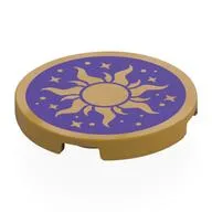 Tile Round 3 x 3 with Gold Sun, Stars on Dark Purple Background Print, Pearl Gold