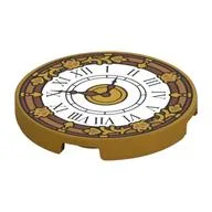 Tile Round 3 x 3 with White Clock Face, Decorations Print, Pearl Gold