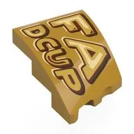 Brick Wedged, Curved 3 x 2 with Stud Notch Left with 'FA', 'DCUP' Print, Pearl Gold