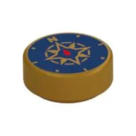 Tile Round 1 x 1 with Compass Print, Pearl Gold
