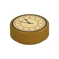 Tile Round 1 x 1 with Clock/Watch Print, Pearl Gold