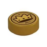Tile Round 1 x 1 with Golden Crown Print, Pearl Gold