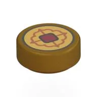 Tile Round 1 x 1 with Gold Coin, Tan/Dark Red Decoration Print, Pearl Gold