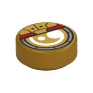 Tile Round 1 x 1 with Armored White Eye Print, Pearl Gold