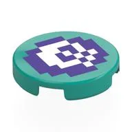 Tile Round 2 x 2 with White/Dark Purple Pixelated Skull Print, Dark Turquoise