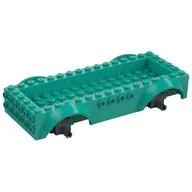 Vehicle Base 8 x 16 with Wheel Arches, Front and Side Studs, and 4 x 14 Recessed Studded Section, 3 Holes, Dark Bluish Gray Wheel Clip Pins, Dark Turquoise