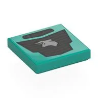 Tile 2 x 2 with Black Car Grill, Silver Bull Print, Dark Turquoise