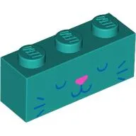 Brick 1 x 3 with Dark Blue Animal Face, Dark Pink Nose Print, Dark Turquoise