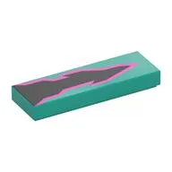 Tile 1 x 3 with Black Flame/Lightning Bolt, Dark Pink Border Print, Dark Turquoise