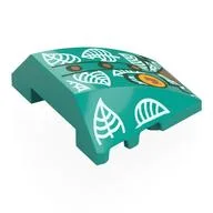 Brick Wedged, Curved 4 x 3 No Studs with Shirt, Gold Buttons, Yellow Badge with Leave, White Leaves Print, Dark Turquoise