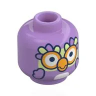 Minifig Head Chattermax, Bird, Bright Light Orange Beak, Eyes, Bright Light Yellow and Lavender Feathers Print, Medium Lavender