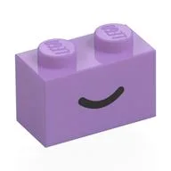 Brick 1 x 2 with Black Curved Line / Smile Print, Medium Lavender