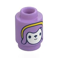 Brick Round 1 x 1 with Doll, White Face, Lavender Hair, Yellow Band Print, Medium Lavender