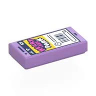 Tile 1 x 2 with Phone Screen, Bright Pink/White 'HEART LAKE PARK' Ticket, Barcode Print, Medium Lavender