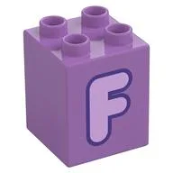 Duplo Brick 2 x 2 x 2 with Lavender 'F' Print, Medium Lavender